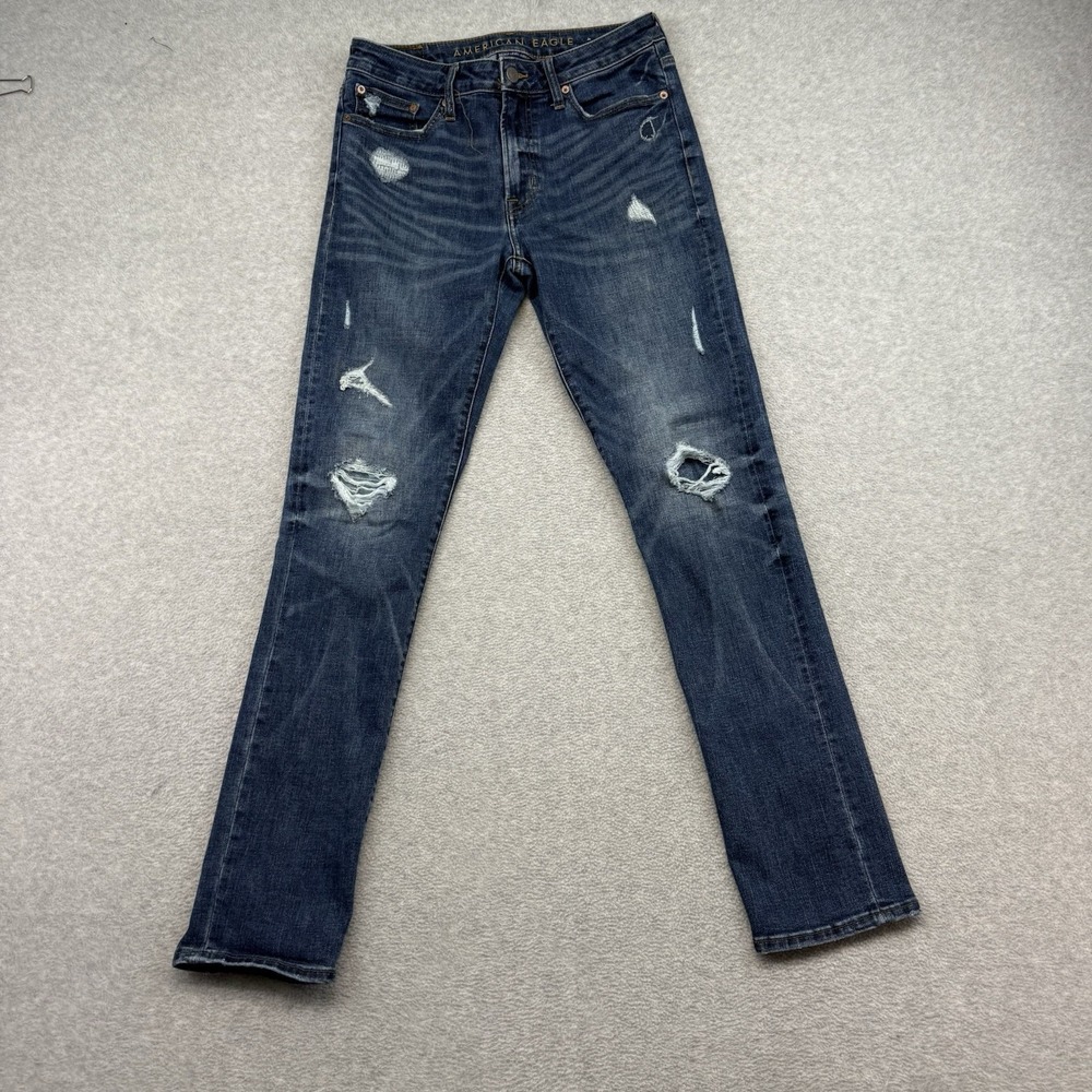 American Eagle Jeans Mens 32x34 Slim Fit Blue Denim Distressed Dark Wash jeans